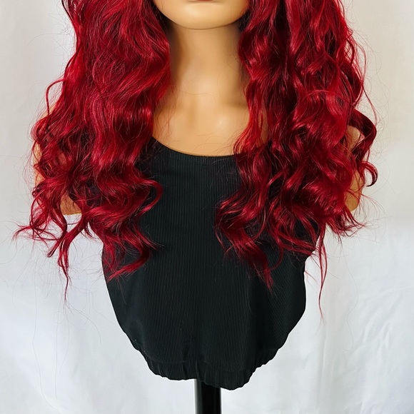 A Fabulous 24” Ruby Red 13x2.5 Premium Fiber Lace Front Wig - Daily Wear/Events - Picture 2 of 15